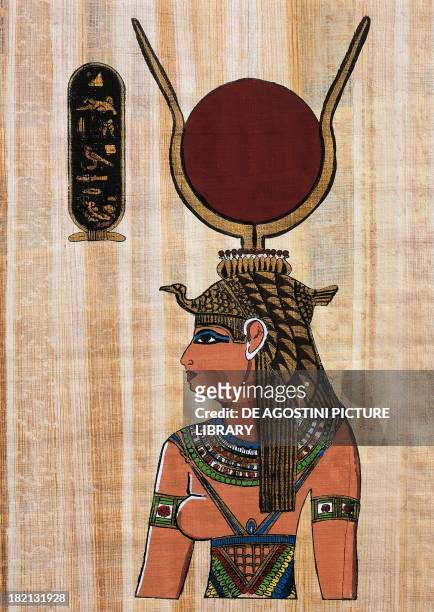 Cleopatra VII, papyrus, reconstruction of a relief from the Temple of Kom Ombo, original dating back to Ptolemaic Period. Egyptian civilisation....
