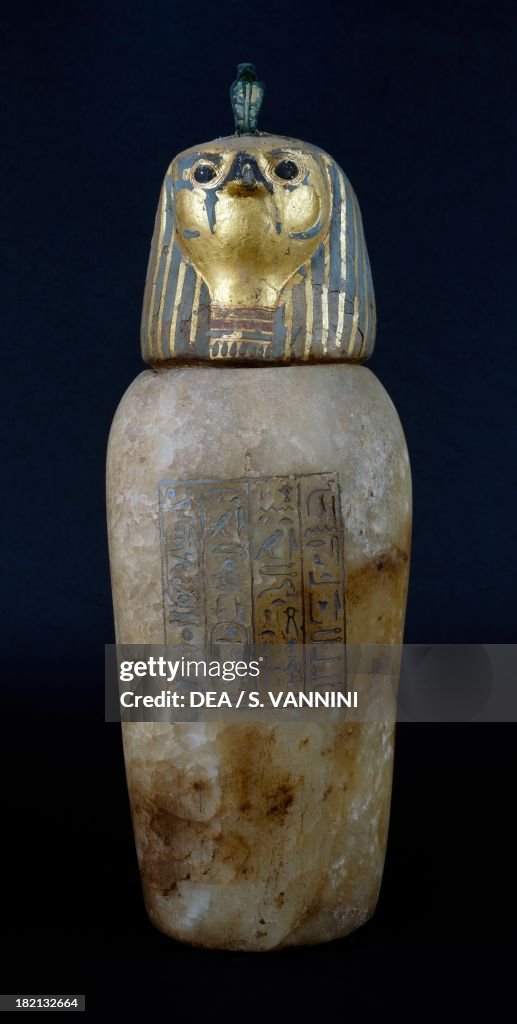 Canopic jar with a hawk's head...