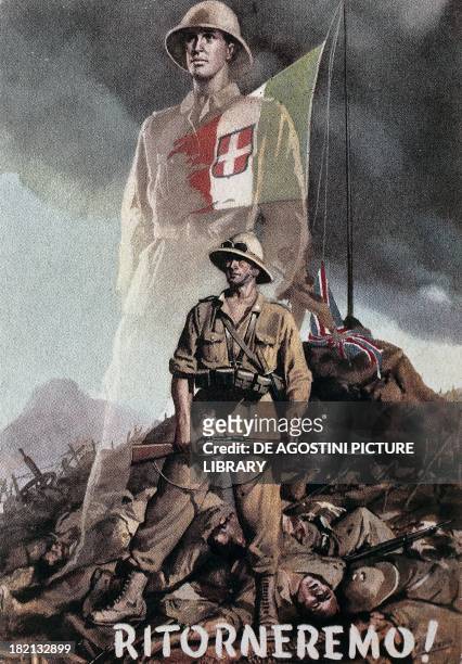 The surrender of Amedeo Duke of Aosta at Amba Alagi , poster by Gino Boccasile , World War II, Italy, 20th century.