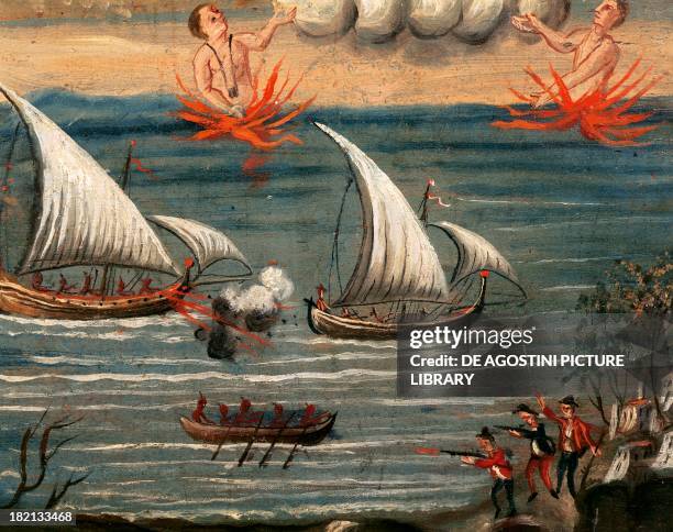 Ex-voto depicting a pirate raid along the Tyrrhenian coast, Sanctuary of the Madonna dell'Arco, St Anastasia, Campania. Italy, 18th century.