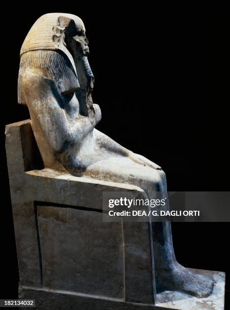 The Pharaoh Djoser, painted limestone statue, from the Pyramid and Mortuary Complex of Djoser at Saqqara. Egyptian Civilisation, Old Kingdom, Dynasty...