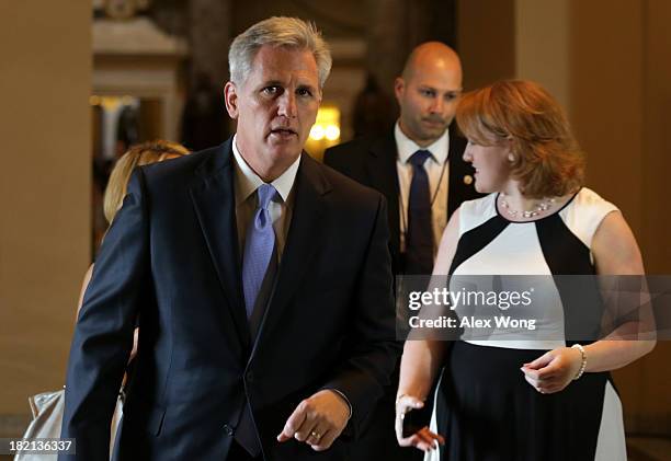 House Majority Whip Rep. Kevin McCarthy on his way to the House Chamber for a procedural vote on the House floor September 28, 2013 on Capitol Hill...