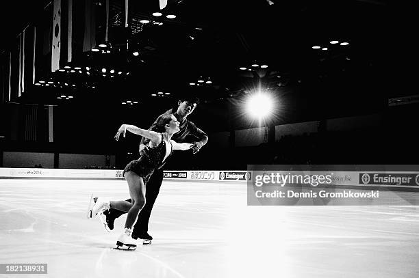 Alexandra Paul and Mitchell Islam of Canada perform during a show program during day three of the ISU Nebelhorn Trophy at Eissportzentrum Oberstdorf...