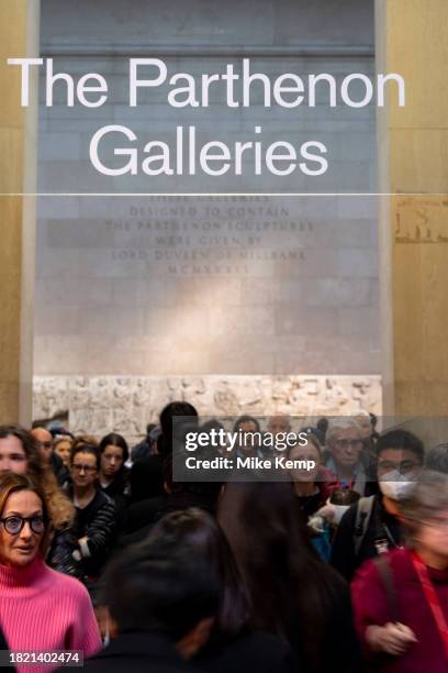 Entrance to the Parthenon Galleries, where the Parthenon Marbles aka Elgin Marbles at the British Museum are situated on 4th December 2023 in London,...