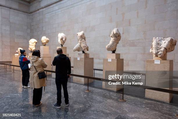 Parthenon sculptures of Ancient Greece, fragments which are collectively known as the Parthenon Marbles aka Elgin Marbles at the British Museum on...