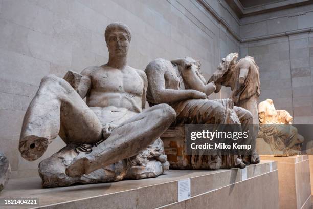 Parthenon sculptures of Ancient Greece, fragments which are collectively known as the Parthenon Marbles aka Elgin Marbles at the British Museum on...