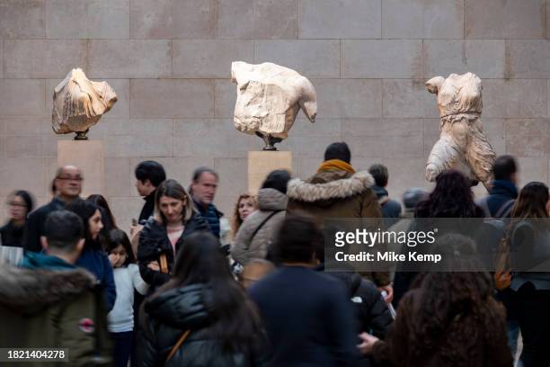 Parthenon sculptures of Ancient Greece, fragments which are collectively known as the Parthenon Marbles aka Elgin Marbles at the British Museum which...