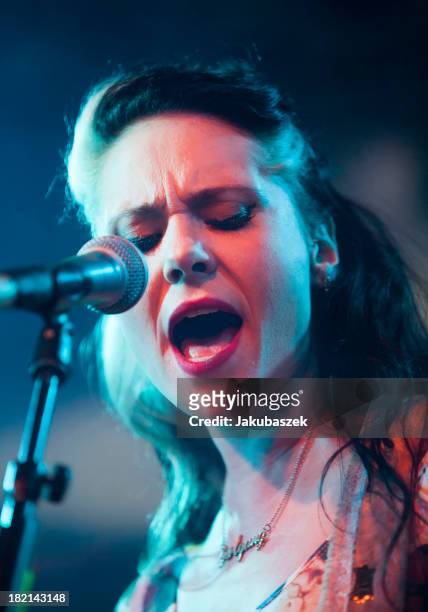 English singer Kate Nash performs live during a concert at the Frannz Club on September 28, 2013 in Berlin, Germany.