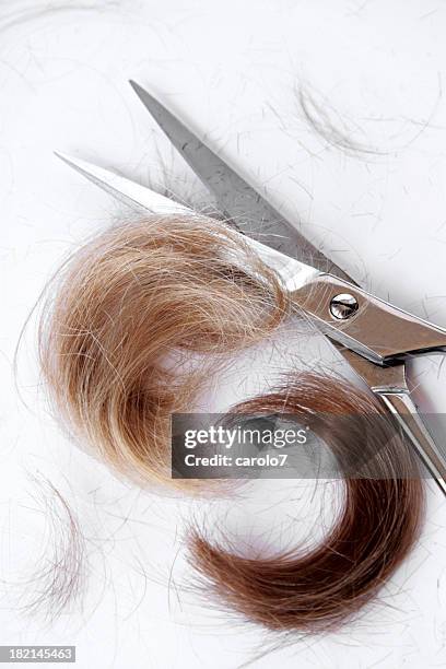 shades of blonde hair curls. - haircutting scissors stock pictures, royalty-free photos & images