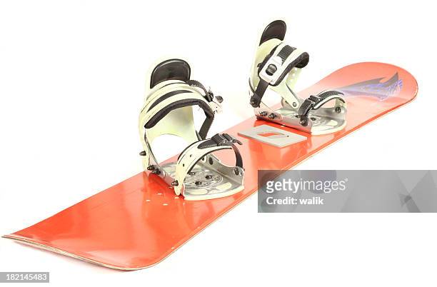 a snowboard with bindings against a white background - snowboard 個照片及圖片檔