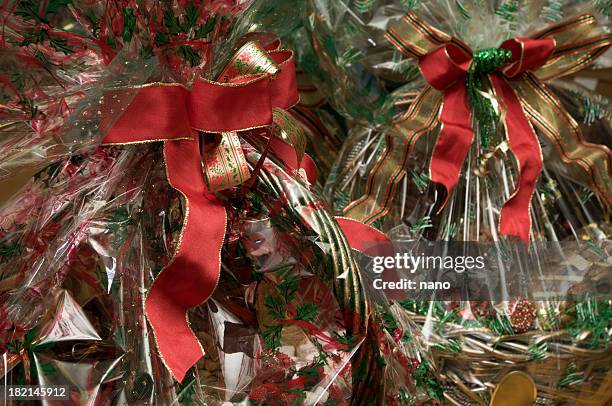 holiday gift baskets - cellophane stock pictures, royalty-free photos & images