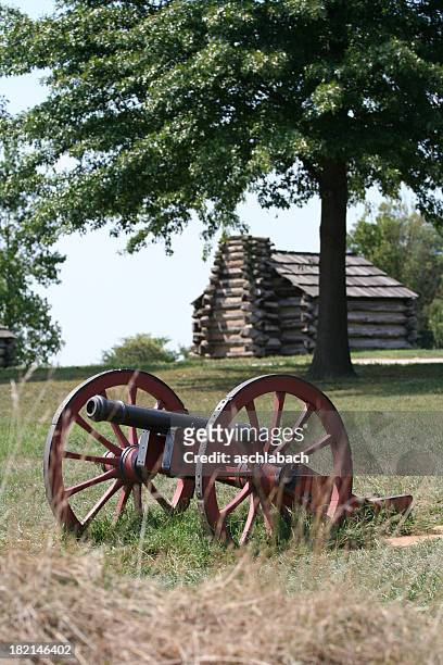 cannon and log cabin - valley forge stockfoto's en -beelden