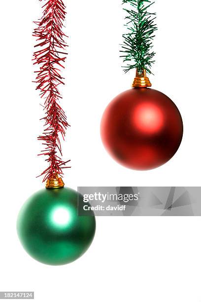 ballsgreenred - tinsel stock pictures, royalty-free photos & images