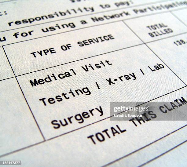 medical bills for separate types of services - financial bill stock pictures, royalty-free photos & images