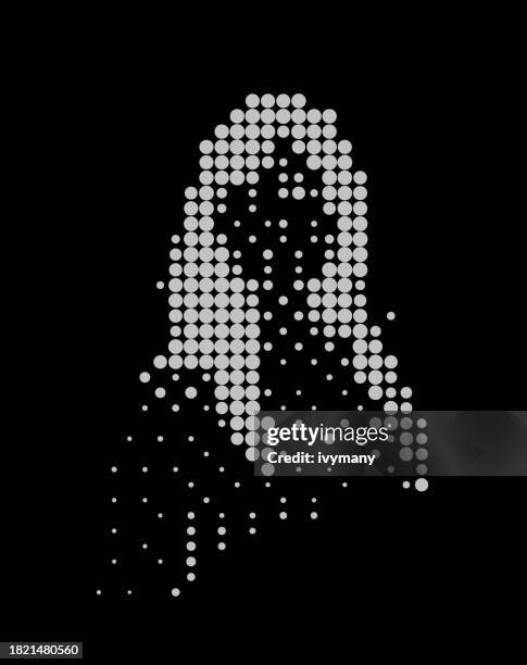 abstract black and white half tone monochrome pixel cyber people pattern background - halftone face stock illustrations