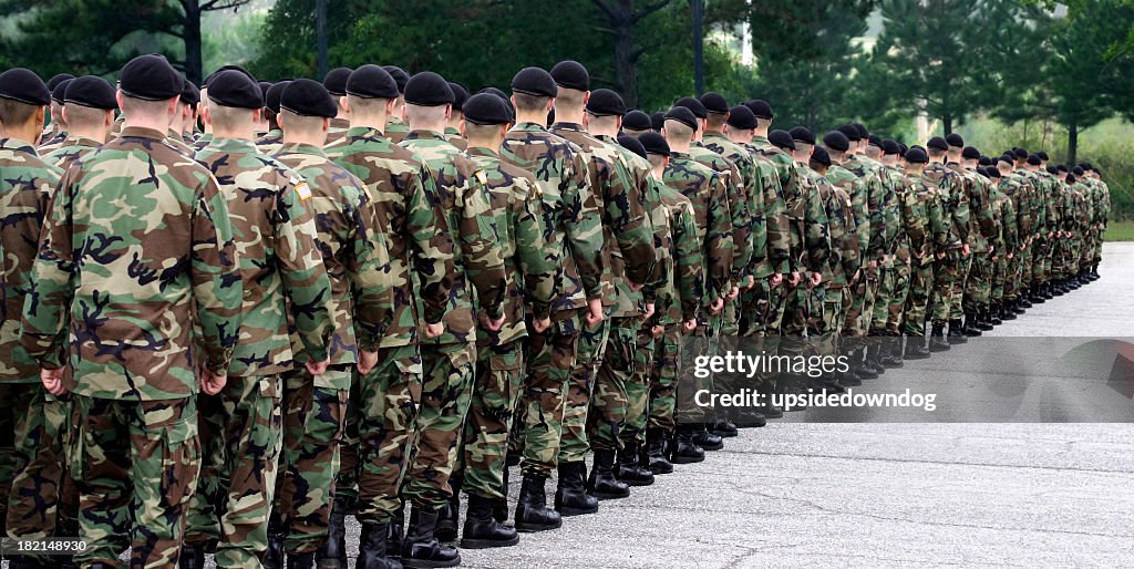 Army soldiers standing in a straight line