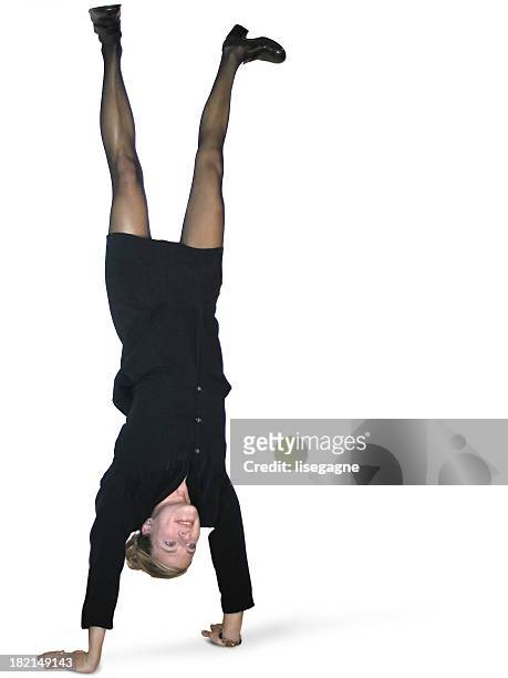 acrobatic business woman - businesswoman handstand stock pictures, royalty-free photos & images