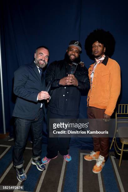 Rob Griffiths, Jae Tips and Trinidad James attend the 2023 Footwear News Achievement Awards at Cipriani South Street on November 29, 2023 in New York...