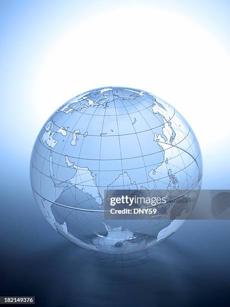 transparent globe rotated to show asian continent - latitude longitude stock pictures, royalty-free photos & images