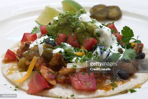 chicken tostada - tostada stock pictures, royalty-free photos & images