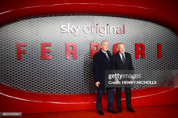 Italian businessman and Vice Chairman for Ferrari Piero Lardi Ferrari and US movie director Michael Mann pose on the red carpet upon arrival for the...