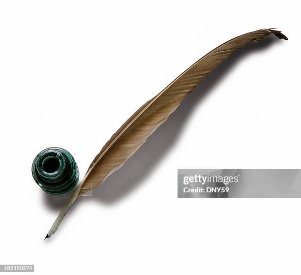 quill & ink well 5 - feather quill stock pictures, royalty-free photos & images