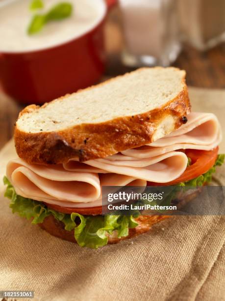 turkey sandwich with mushroom soup - course meal stock pictures, royalty-free photos & images