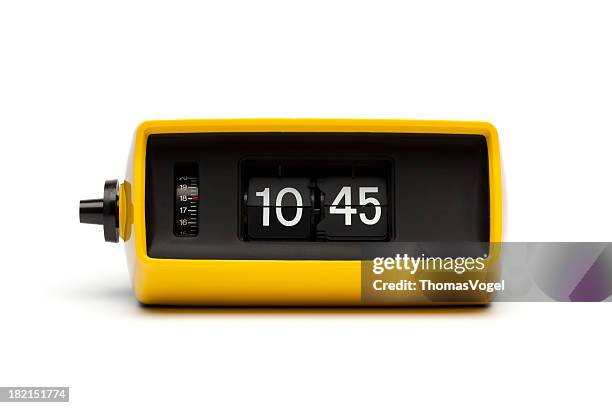 retro digital flip clock - alarm clock white background stock pictures, royalty-free photos & images