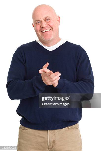 heureux homme mûr taper dans les mains - se frotter les mains photos et images de collection