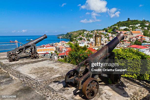 dos cannons punta de st. george's, granada w.i. - grenada invasion fotografías e imágenes de stock