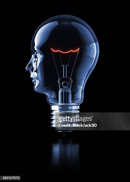 light bulb head (profile) - menselijk hoofd stockfoto's en -beelden