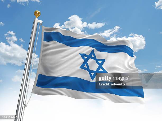 waving israel flag - israel flag stock pictures, royalty-free photos & images