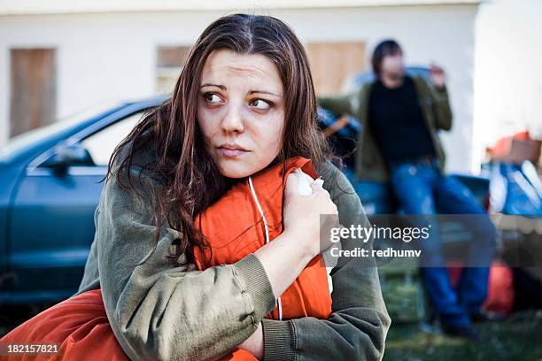 homeless woman - natural disaster stock pictures, royalty-free photos & images