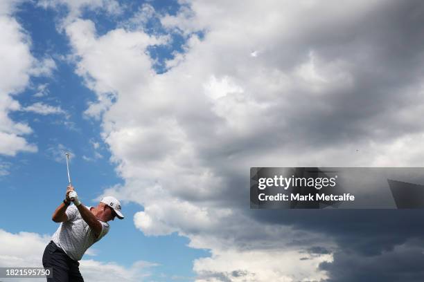 Peter Lonard of Australia tees off from the 9th hole during the ISPS HANDA Australian Open at The Lakes on November 30, 2023 in Sydney, Australia.