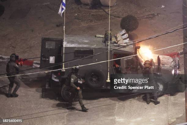 Israeli forces clash with Palestinians before the release of 30 Palestinian prisoners from Israeli jails on November 29, 2023 in Ramallah, West Bank....