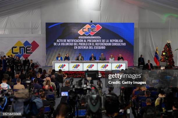 President of Venezuela Nicolas Maduro speaks during a press conference on the day after Venezuelans voted in the referendum about the border conflict...