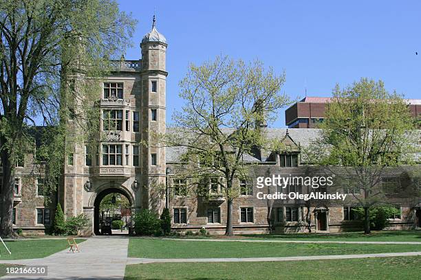 university of michigan law school, ann arbor. clear blue sky. - ann arbor mi stock pictures, royalty-free photos & images