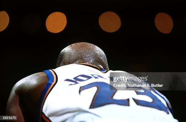 Michael Jordan of the Washington Wizards during the NBA game against the New Jersey Nets at the MCI Center on February 21, 2003 in Washington, D.C....