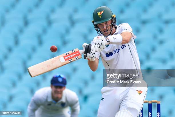 Brad Hope of the Tigers bats during the Sheffield Shield match between New South Wales and Tasmania at SCG, on November 30 in Sydney, Australia.