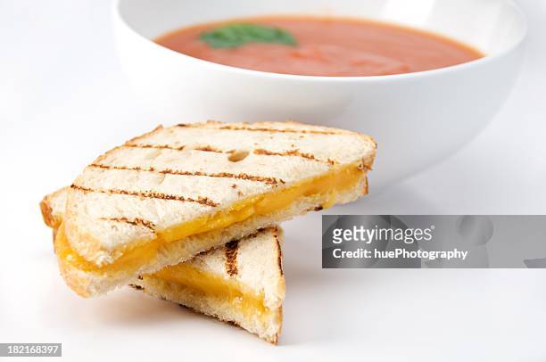 grilled cheese and tomato soup - soup and sandwich stock pictures, royalty-free photos & images