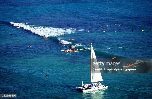 usa hawaii o'ahu, waikiki. - outrigger stock pictures, royalty-free photos & images