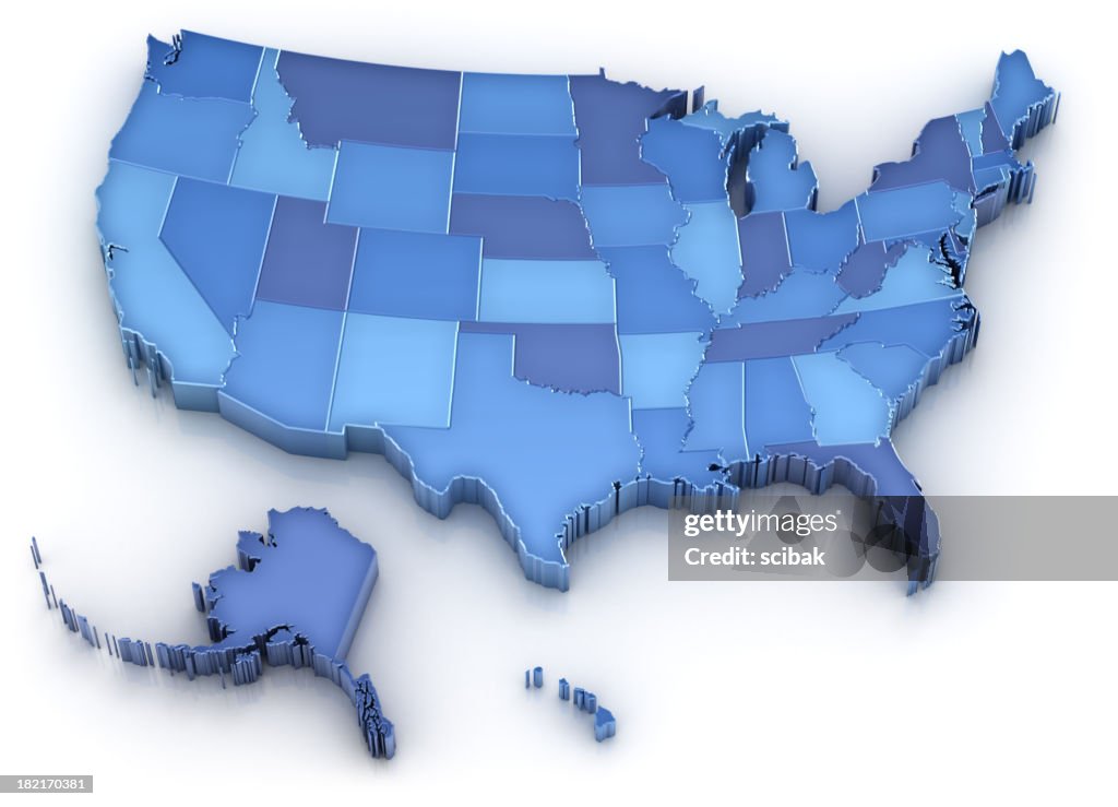 USA map with states (also Alaska and Hawaii)