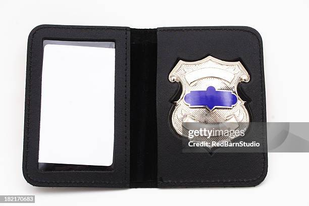 blank template of a police badge on a white background - police in riot gear stockfoto's en -beelden