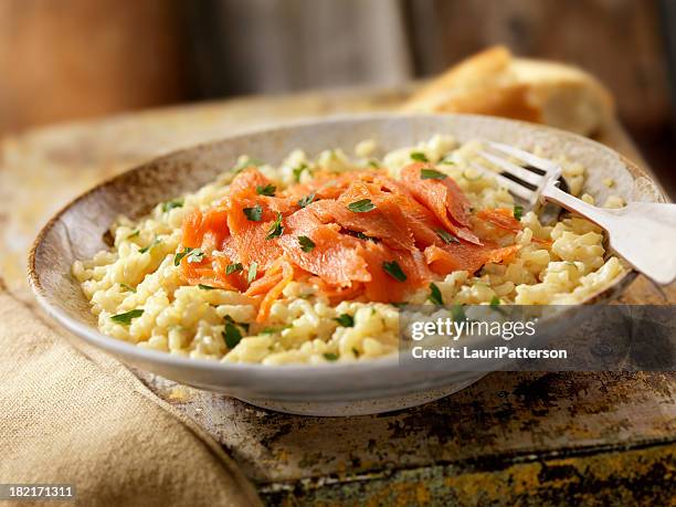 smoked salmon risotto - risoto stock pictures, royalty-free photos & images