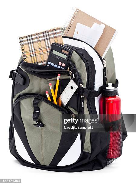 backpack isolated on a white background - school supplies stock pictures, royalty-free photos & images