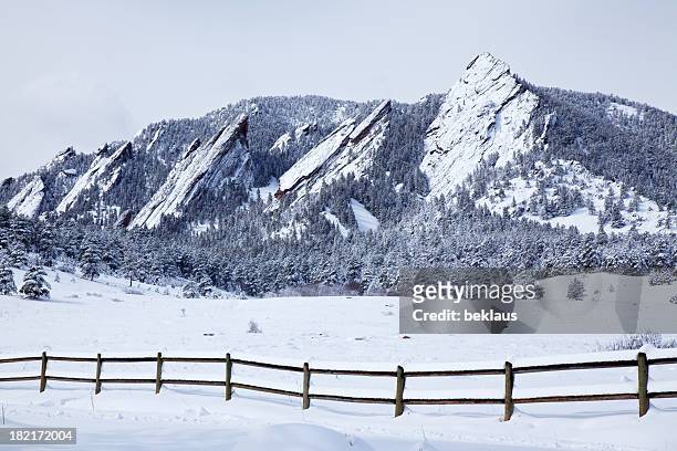 spring snow on flatirons - denver winter stock pictures, royalty-free photos & images