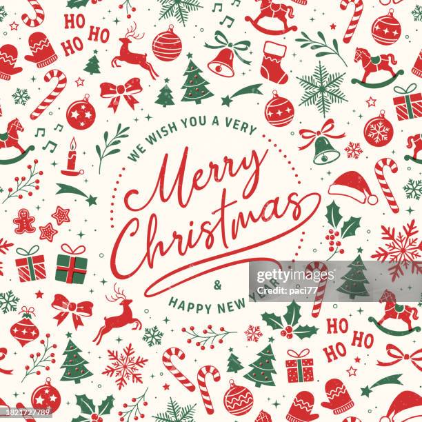 illustrazioni stock, clip art, cartoni animati e icone di tendenza di modello senza cuciture natalizio retrò adatto per il design di imballaggi e carta da parati - cappello babbo natale