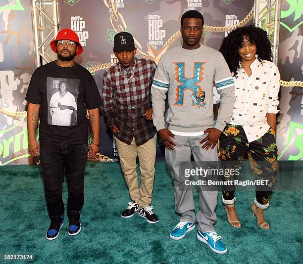 Schoolboy Q, Kendrick Lamar, Jay Rock and guest attend the BET Hip Hop Awards 2013 at Boisfeuillet Jones Atlanta Civic Center on September 28, 2013...