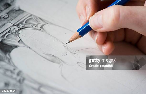 pencil sketching of human silhouette - human hand drawing stock pictures, royalty-free photos & images