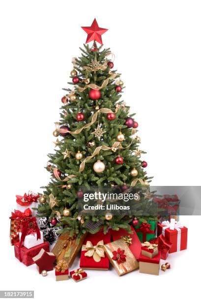 christmas weihnachtsbaum - christmas present isolated stock-fotos und bilder